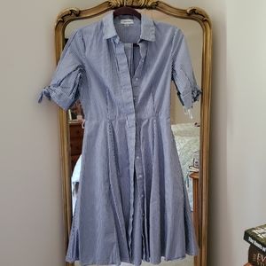 Blue and white striped midi shirtdress by Calvin Klein size 2